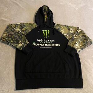 Monster Energy AMA Supercross Hoodie Mens Small Black Camo Gear Graphic Pullover